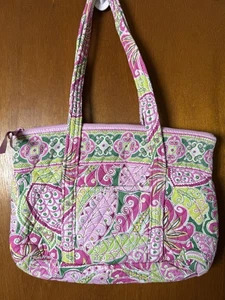 Vera Bradley Retired Pink Pinwheel Handbag Purse Quilted 14x9x3 Plus Strap Tie - Picture 1 of 9