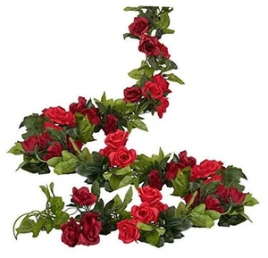 4 Pack(28.8 Ft) Artificial Flower Garland Silk Rose Flower Vines Fake Red - Picture 1 of 8