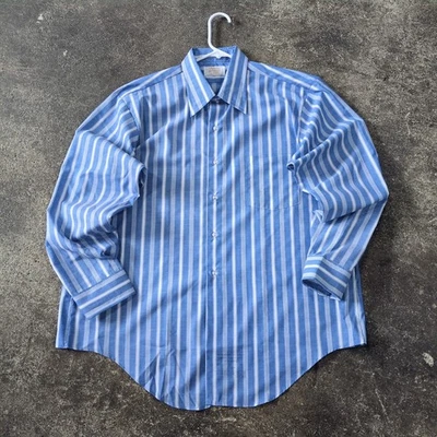 New Vintage 70s Arrow Belmont Shirt Mens XL 17 Blue Striped Sanforized Bard - Image 1 of 4