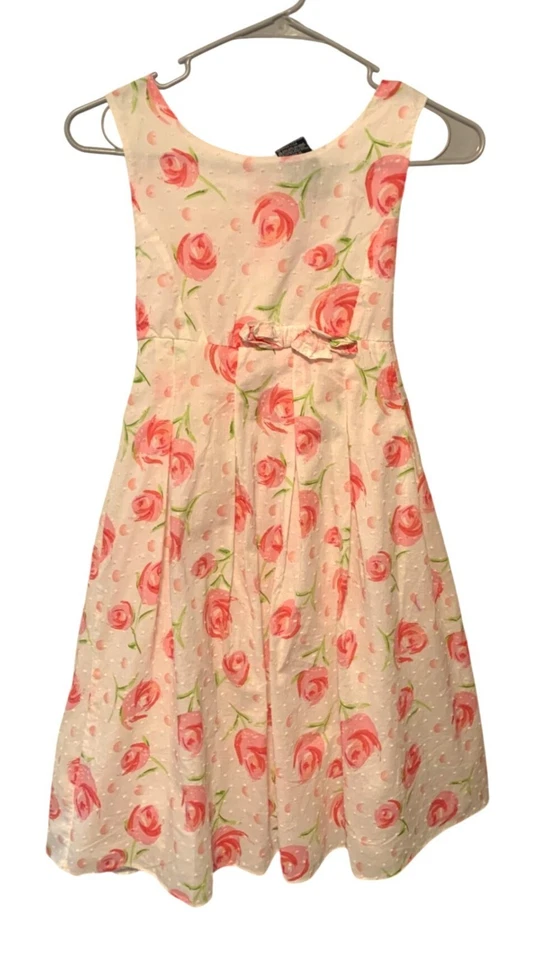 Vestido Vintage Y2K George Meninas Tamanho 14 Branco Rosa Floral Fit & Flare Manga Vestida - Imagem 1 de 4