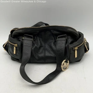 Michael Kors Womens Shoulder Handbag Outer Zipper Pocket Black Leather - Picture 1 of 6