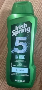 Irish Spring 18 Oz 5 in 1 Shampoo Cond Body Face Wash 24 HR Deodorizer - Picture 1 of 5