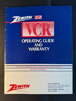 ZENITH VHS VCR OPERATING GUIDE MODEL VRF510HF - Image 1 of 2