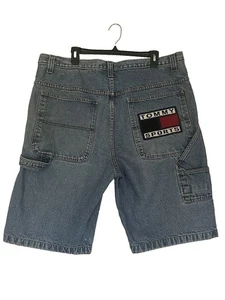 De Colección Años 90 Tommy Hilfiger DESTRUIDO GRUNGE CARPINTERO PINTOR HOLGADO Pantalones Cortos Hombres 42 - Imagen 1 de 15