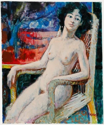 Pierre Neveu (n.1929) - Óleo del siglo XX, desnudo en el sillón Foto 1 de 4