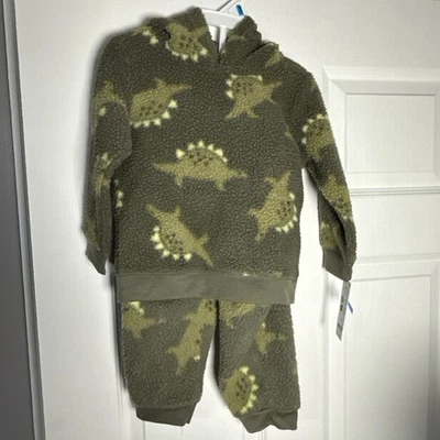 Carter's уютный флис зеленый динозавр 2шт толстовка с капюшоном комплект размер 24 месяцев новый с Ярлыками - Изображение 1 из 2