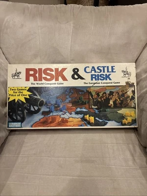 VINTAGE 1990 RISK & CASTLE RISK BOARD GAME, TWO GAMES IN ONE COMPLETE - Image 1 of 4
