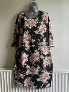 WOMENS SO FABULOUS DRESS SIZE 20 black with multicoloured flowers worn X 1 - Picture 1 of 8