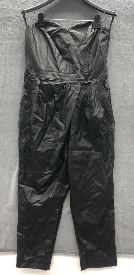 Jersey de una pieza sin tirantes Rachel Roy 12 bolsillos negros imitación cuero aspecto envolvente Foto 1 de 4