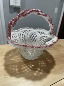 Ceramic Open Weave Basket Made In Portugal 2022 Handmade And Painted Signed - Picture 1 of 7