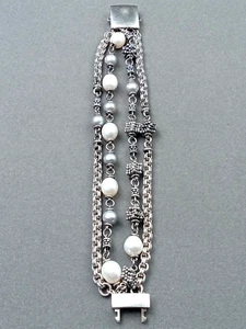 Michael Dawkins Designer Sterling Silver & Pearl Bracelet: 7.5" - 77 grams - Picture 1 of 15