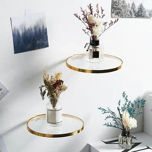 Estante de vidrio montado en pared hierro dorado para accesorios de decoración de exhibición en el hogar - Imagen 1 de 15