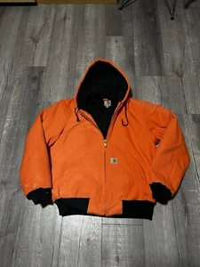 VTG 00s Carhartt J140 BLZ Orange Y2K Hooded Blanket Lined Work Jacket Size M - Picture 1 of 8