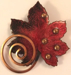 ❤️Matisse Renoir Vintage Brooch Pin ~ Copper Red Enamel Maple Leaf RARE PIECE❤️ - Picture 1 of 4