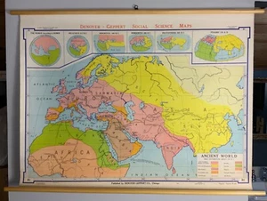Vintage Denoyer Geppert Co School Scroll Map 35”x 47” Ancient World 250 B. C. - Picture 1 of 2