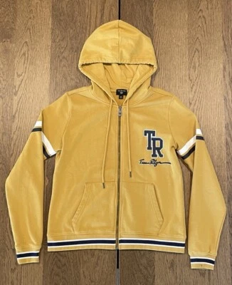 True Religion Collegiate Full Zip Hoodie Jacket Women’s M Gold Navy/White Stripe - Image 1 of 4