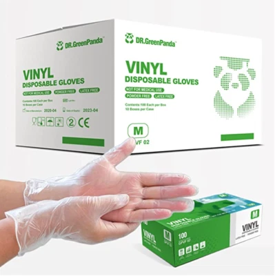 Dr.GreenPanda 1 Case 10boxes 1000-ct Vinyl Clear Gloves, Powder Free (M）