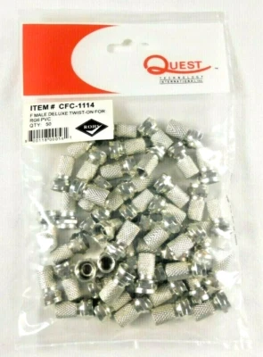 Coax Twist On F-Connector RG6 Quest CFC-1114 RG6 PVC - QUANTITY OF 50 - Image 1 of 4