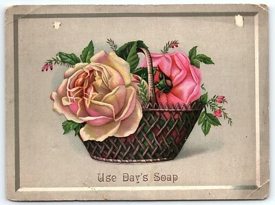 c1880 DAY'S SOAP PHILADELPHIA PA ROSES EMBOSSED LARGE VICTORIAN TRADE CARD Z4102 - Image 1 of 2