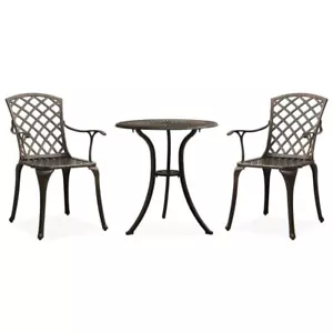 3 Pcs Bistro Set Cast Aluminium Bronze Garden Table Chairs Outdoor Furniture - Picture 1 of 9
