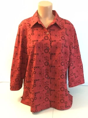 ALFRED DUNNER Burnt 橙色和黑色纽扣夹克上衣。 3/4 袖 18 码 — 第 1/4 张图片