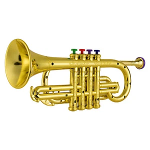 Kids Mini Trumpet Golden Coated ABS Musical Wind Instrument 4 Colored Keys W3W0 - Picture 1 of 8