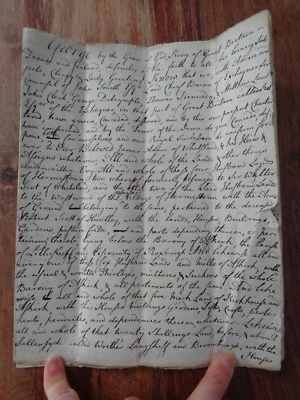 1724 DOCUMENT OF HERMISTON CHARTER OF LANDS GIVEN TO JAMES ADAM OF WHITSLAID ^ - Image 1 of 4