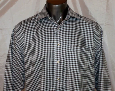 Camisa de vestir informal Peter Millar para hombre con botones delanteros azul/marrón a cuadros LS talla XL USADA EN EXCELENTE ESTADO Foto 1 de 4