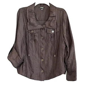 Elementz Petite Size PL Brown Jacket Lightweight Button Up Roll Tab Sleeve New - Picture 1 of 10
