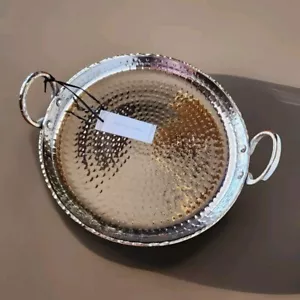 Hammered Metal Tray with Handles Round Made In India 11" Diameter NEW - Picture 1 of 14