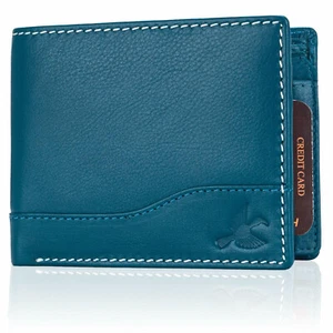 Brand New Authentic RFID Blocking Aqua Blue BI-Fold Genuine Leather Men Wallet - Picture 1 of 4
