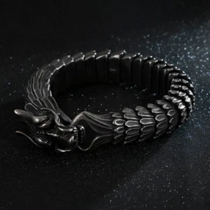 Men's Stainless Steel Viking Dragon Bracelet Heavy Matte Norse Celtic Bracelet - Picture 1 of 10