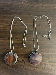 COLLARES HECHOS A MANO TONO PLATA ÁGATA CON COLGANTES DE ÁGATA: JUEGO DE 2 - Imagen 1 de 4