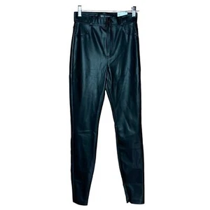 Zara Womens XS Faux Leather Leggings Black Ankle Zip Skinny Pants High Rise NEW - Picture 1 of 12