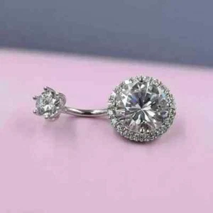2Ct Round Cut Lab Created Diamond Butterfly Belly Ring 14K White Gold Plated - Picture 1 of 6