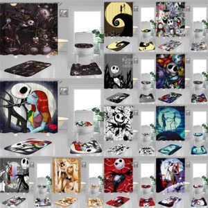 Nightmare The Before Christmas Bathroom Set Shower Lid Mat Toilet Cover Curtain - Picture 1 of 40