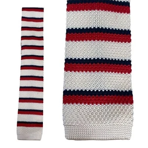 VINTAGE Striped Skinny Knitted Tie Men Woven Necktie Square End Mod - Picture 1 of 4