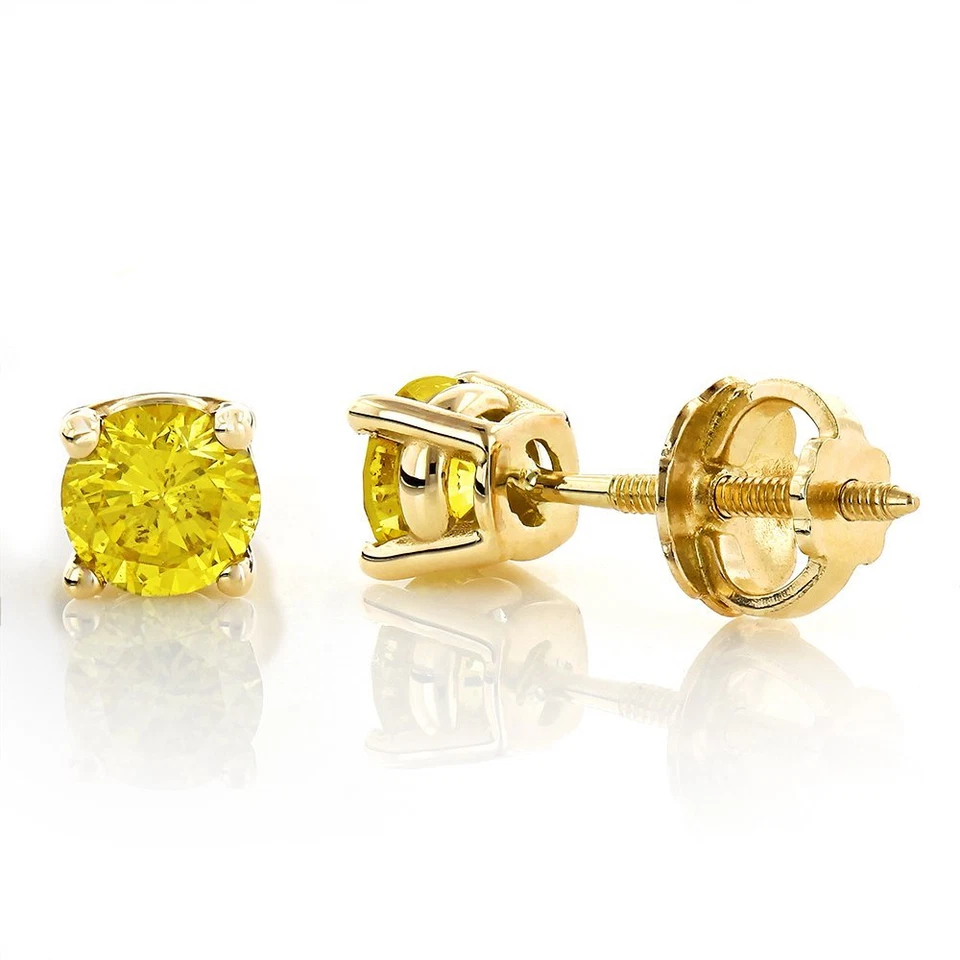 Brincos redondos de ouro amarelo 18K com parafuso prisioneiro de ouro amarelo 18K amarelo canário 1,25 CT - Imagem 1 de 1