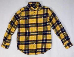GAP KIDS 100% COTTON LONG SLEEVE PLAID FLANNEL SHIRT SIZE L YELLOW BLUE - Picture 1 of 7