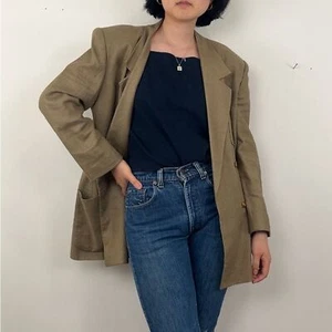 Vintage Ellen Tracy Double Breasted Khaki Line Blazer with Relaxed Fit - Picture 1 of 8
