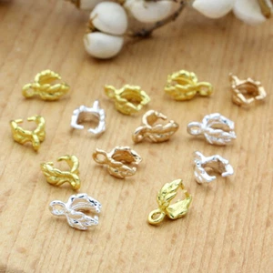 20 Stck 10x8mm Gold/Silber Metall Blatt Kautionen Anschlüsse Anhänger Klammern - Picture 1 of 6