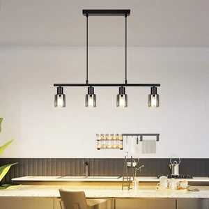 GBLY E14 Glas Pendelleuchte 4 Flammig Schwarz Gerade Hängelampe Esszimmer Küche - Bild 1 von 9