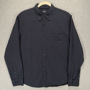 J Crew Button-Down Shirt Mens Large Long Sleeve Black Blue Striped 100% Cotton
