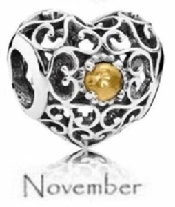 New Pandora Signature Heart Birthstone November Sterling Silver Charm - Picture 1 of 2