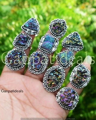Lote al por mayor de anillos de piedras preciosas druzy de titanio anillos enchapados en plata 925 joyas Foto 1 de 3
