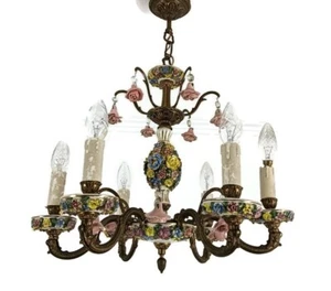 Italian Chandelier Porcelain lots of 3D flowers Romantic Gorgeous Vintage 6 llig - Picture 1 of 9