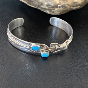 Damen Blau Kingman Türkis Feder Navajo Sterlingsilber Armreif Armband 12877 - Bild 1 von 12