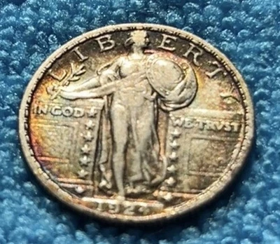 1924 Standing Liberty Quarter – Type 2 – Gold & Rose Rim Toning, Original Patina - Image 1 of 4
