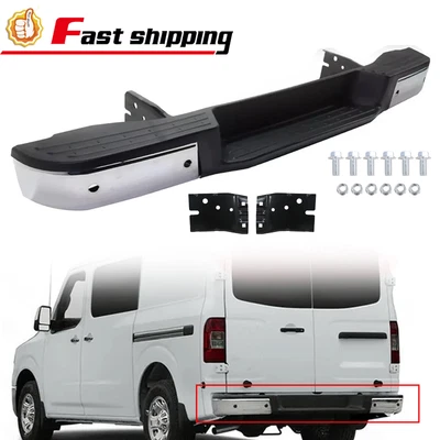 For 2012-2021 Nissan NV1500 NV2500 NV3500 Chrome Rear Step Bumper w/Sensor Holes - Image 1 of 4