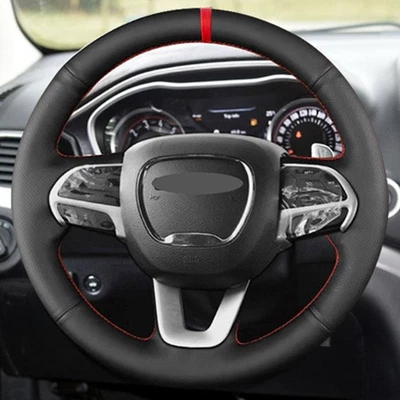 Hágalo usted mismo Cubierta de volante de costura línea roja para Dodge Challenger Charger 2015-2021 Foto 1 de 4